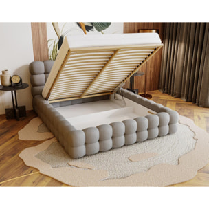 Darling - lit coffre - 140x200 cm - sommier inclus - en velours - Gris