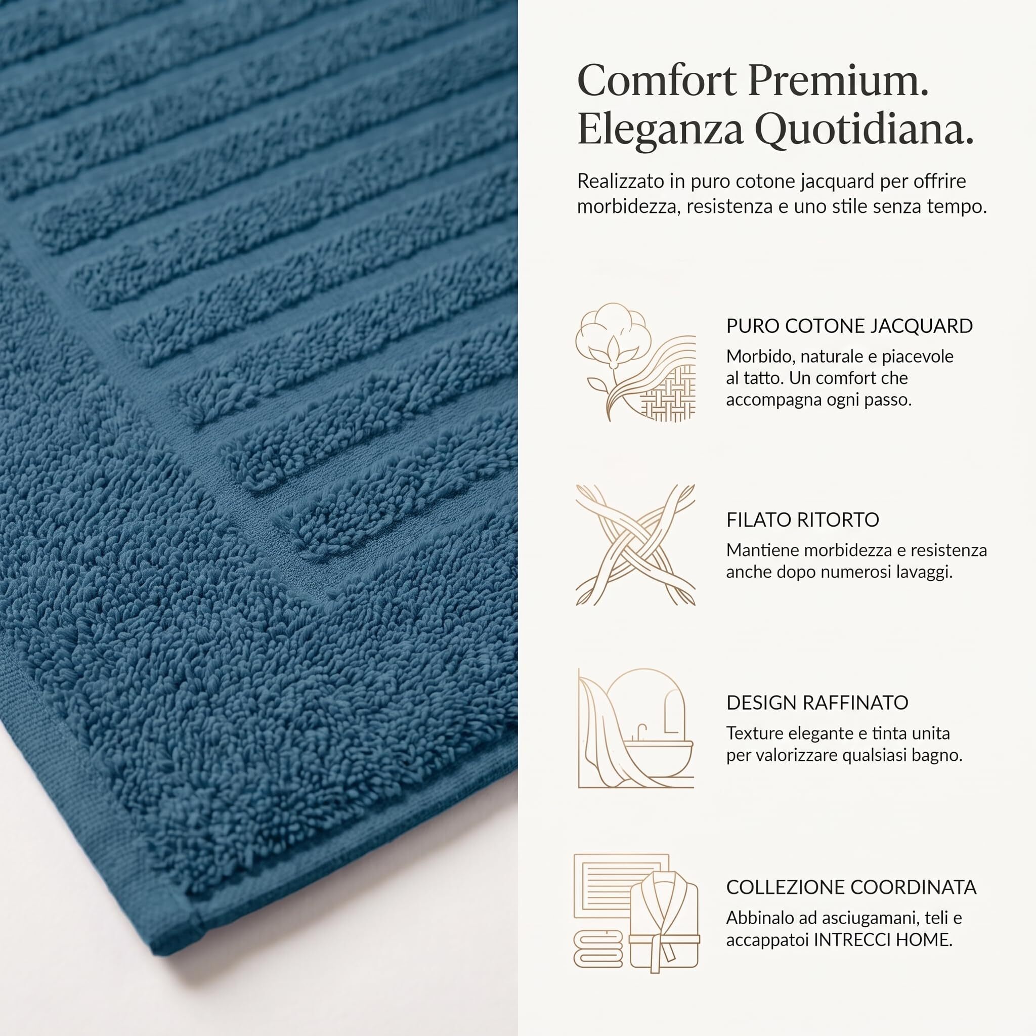 INTRECCI HOME Tappeto Bagno, in Puro Cotone 700 g, , Morbidezza Extra, Assorbenza Superiore, Elegante e Durevole