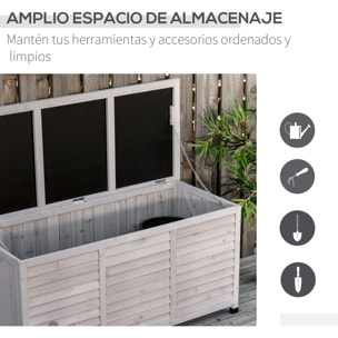 Baúl de Almacenaje Exterior 284L Arcón de Jardín de Madera Impermeable con Tapa Abrible y Diseño Persiana 127x56x60 cm Gris