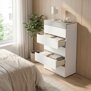 Comò Cassettiera Per Camera Da Letto Settimino Con 5 Cassetti Design Moderno Salvaspazio Mobile Comodino 110 x 40 x 61 Cm Bianco E Grigio Cemento