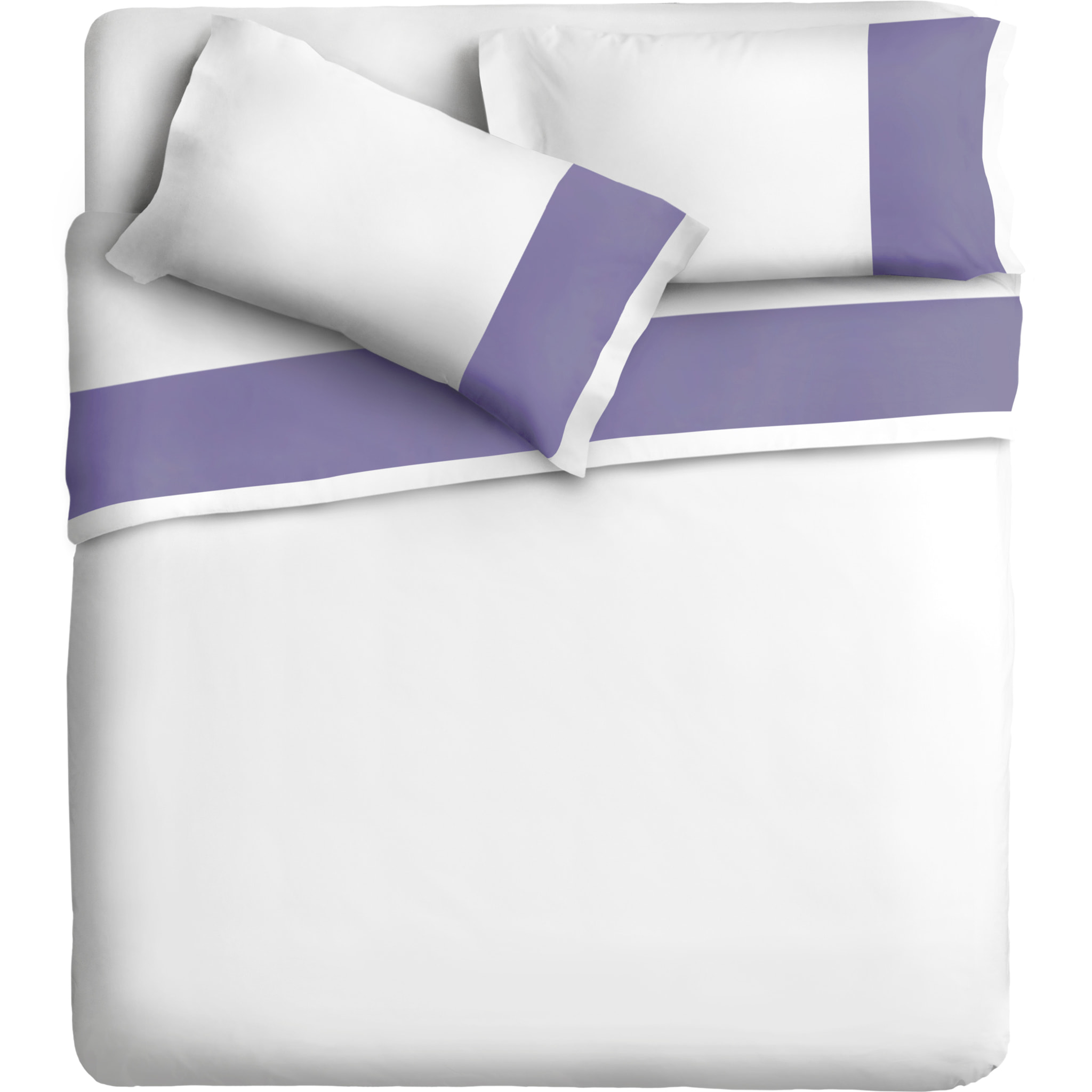 Completo letto bordo RASO IPERSAN Puro Cotone Viola fondo Bianco