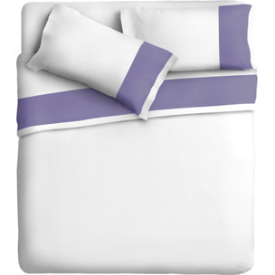 Completo letto bordo RASO IPERSAN Puro Cotone Viola fondo Bianco