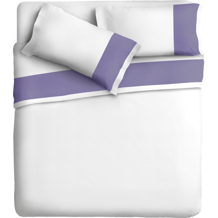 Completo letto bordo RASO IPERSAN Puro Cotone Viola fondo Bianco
