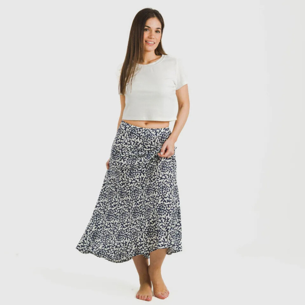 Falda midi viscosa bambula Aladero Azul