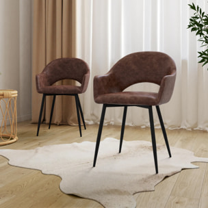 Chaises Rebecca en similicuir marron et pieds métal - lot de 2