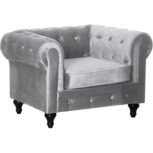 Fauteuil Chesterfield Velours "Aliza" - 111 x 82 x 70 cm - Gris