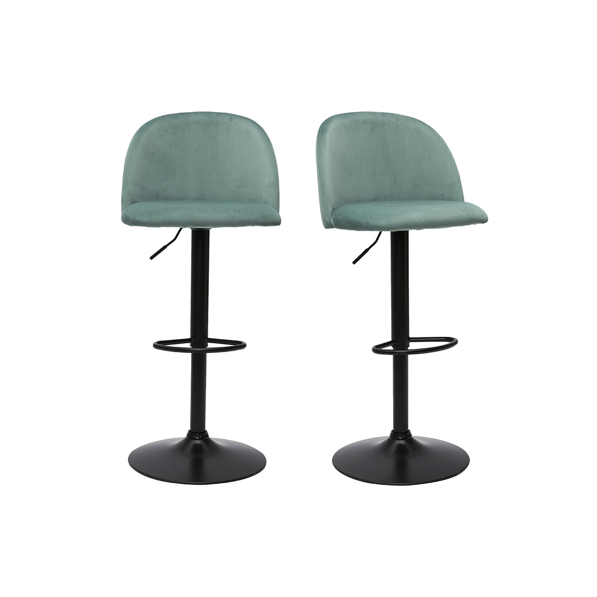 Tabourets de bar réglables velours vert céladon et métal noir (lot de 2) CELESTE