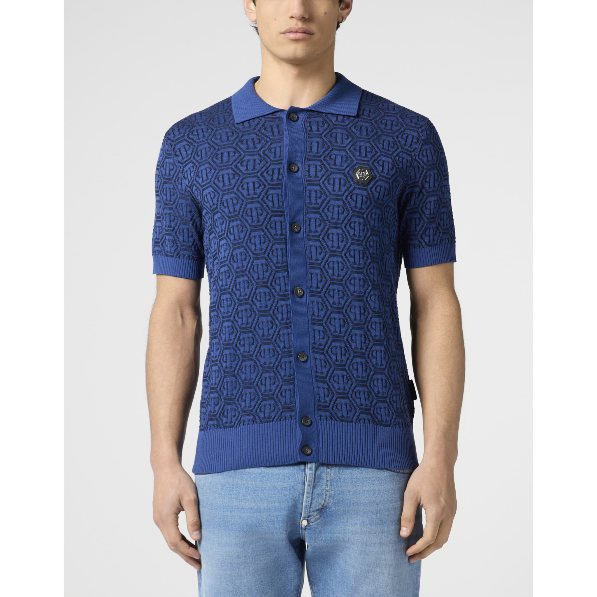 PHILIPP PLEIN Buttoned-Up Polo Shirt Jacquard Monogram