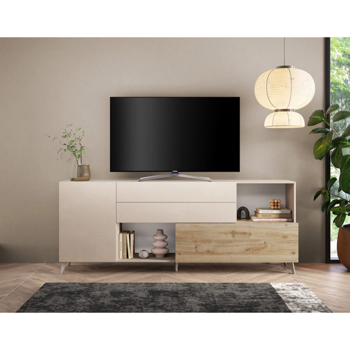 Estelle - buffet bas - 2 portes et 2 tiroirs - 241 cm - Blanc / Beige