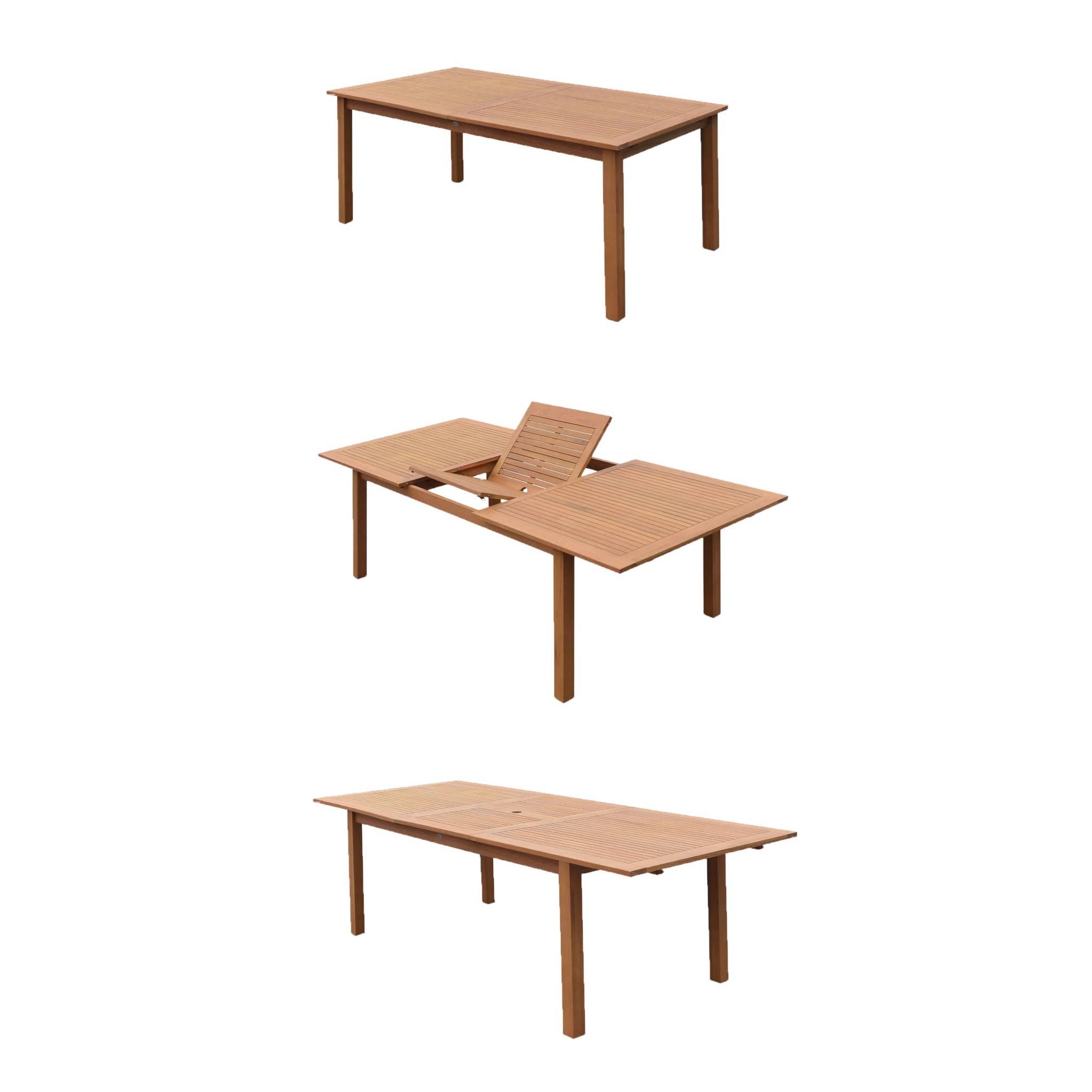 Salon de jardin en bois extensible - Almeria - Grande table 180/240cm avec rallonge. 8 chaises. en bois d'Eucalyptus huilé et textilène gris taupe