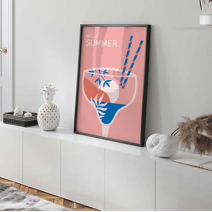 Affiche encadrée cocktail hello summer Affiche + cadre en métal - Noir