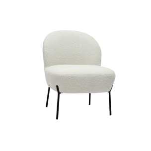 Fauteuil en tissu effet laine bouclée blanc et métal noir BELEY