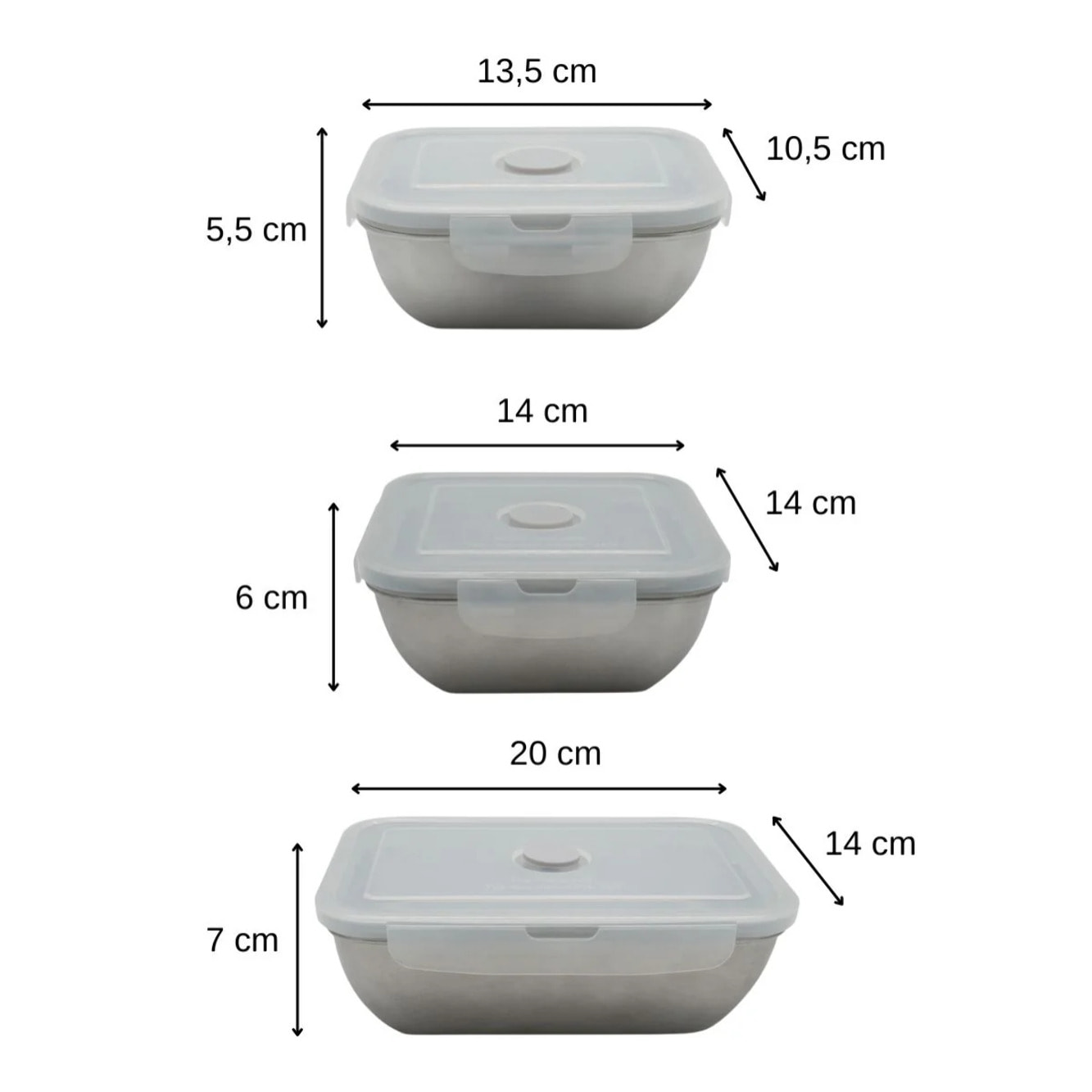 Set de 3 Lunch box inox 400 ml, 600 ml et 1000 ml compatible microonde avec couvercle Fackelmann