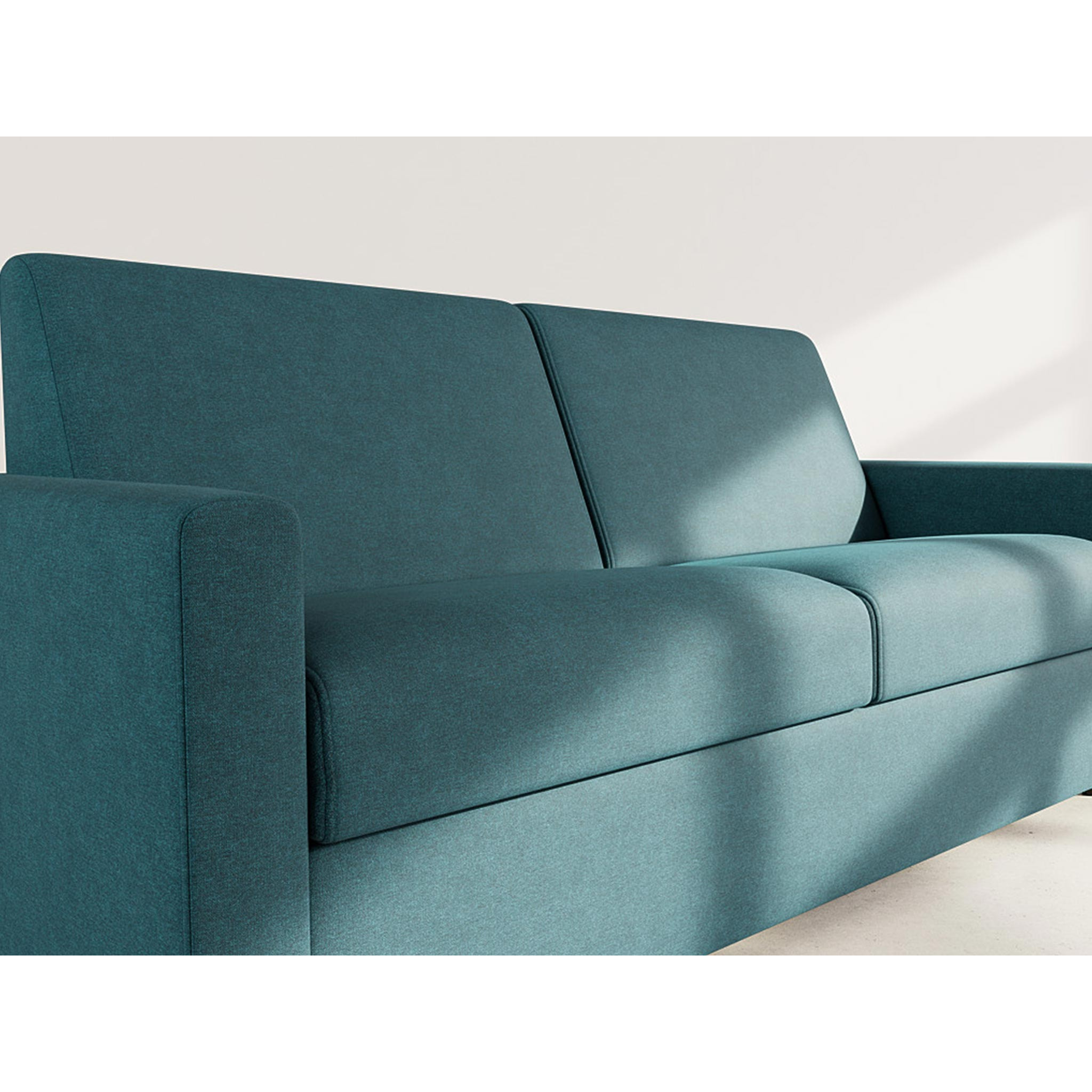 Julia - canapé lit 3 places convertible express couchage quotidien 140 cm matelas 18 cm en tissu - Bleu