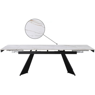 Table de repas extensible en céramique 6 à 10 personnes "Equinoxe" - Blanc marbré gold