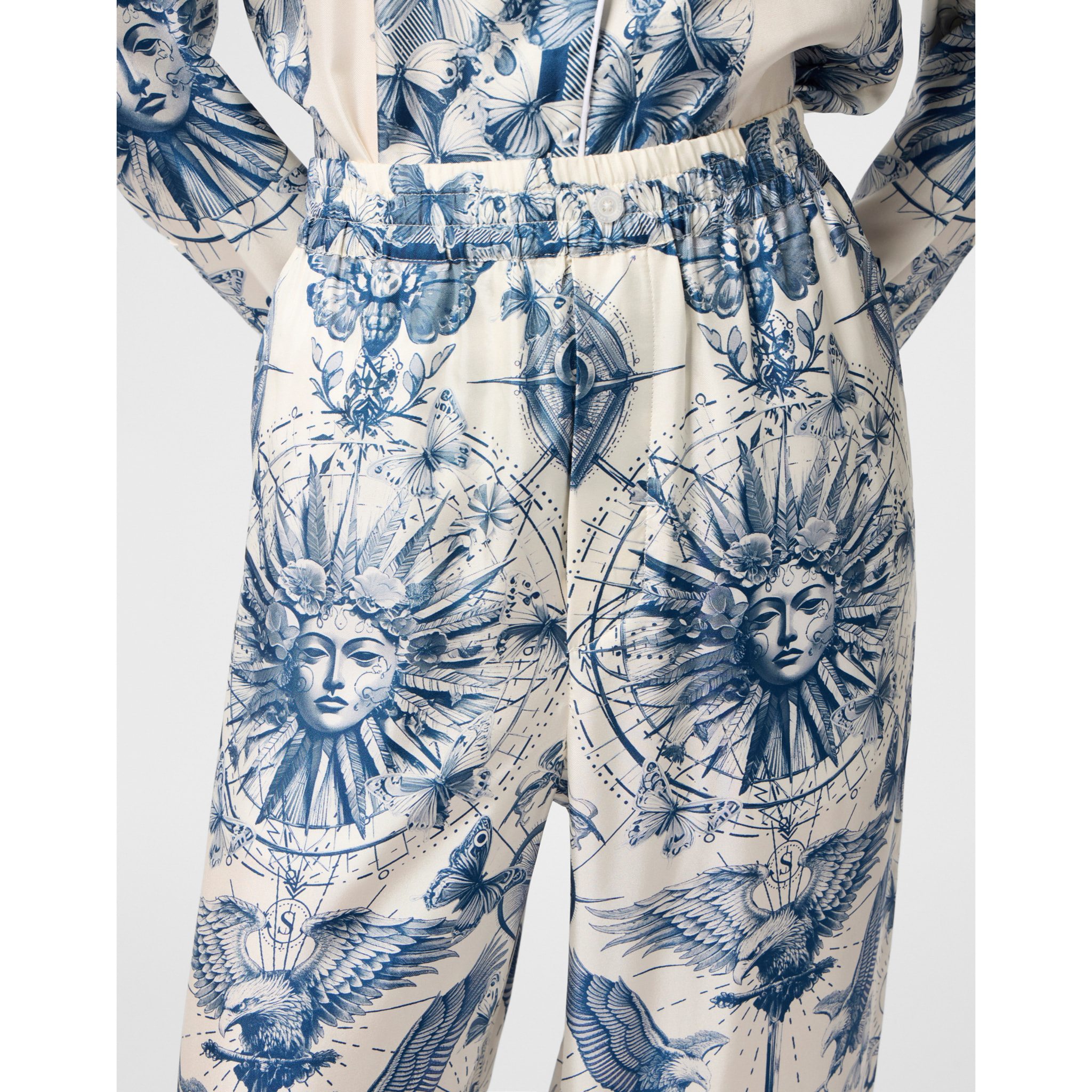 PHILIPP PLEIN Silk Pajama Pants Butterfly Tattoo