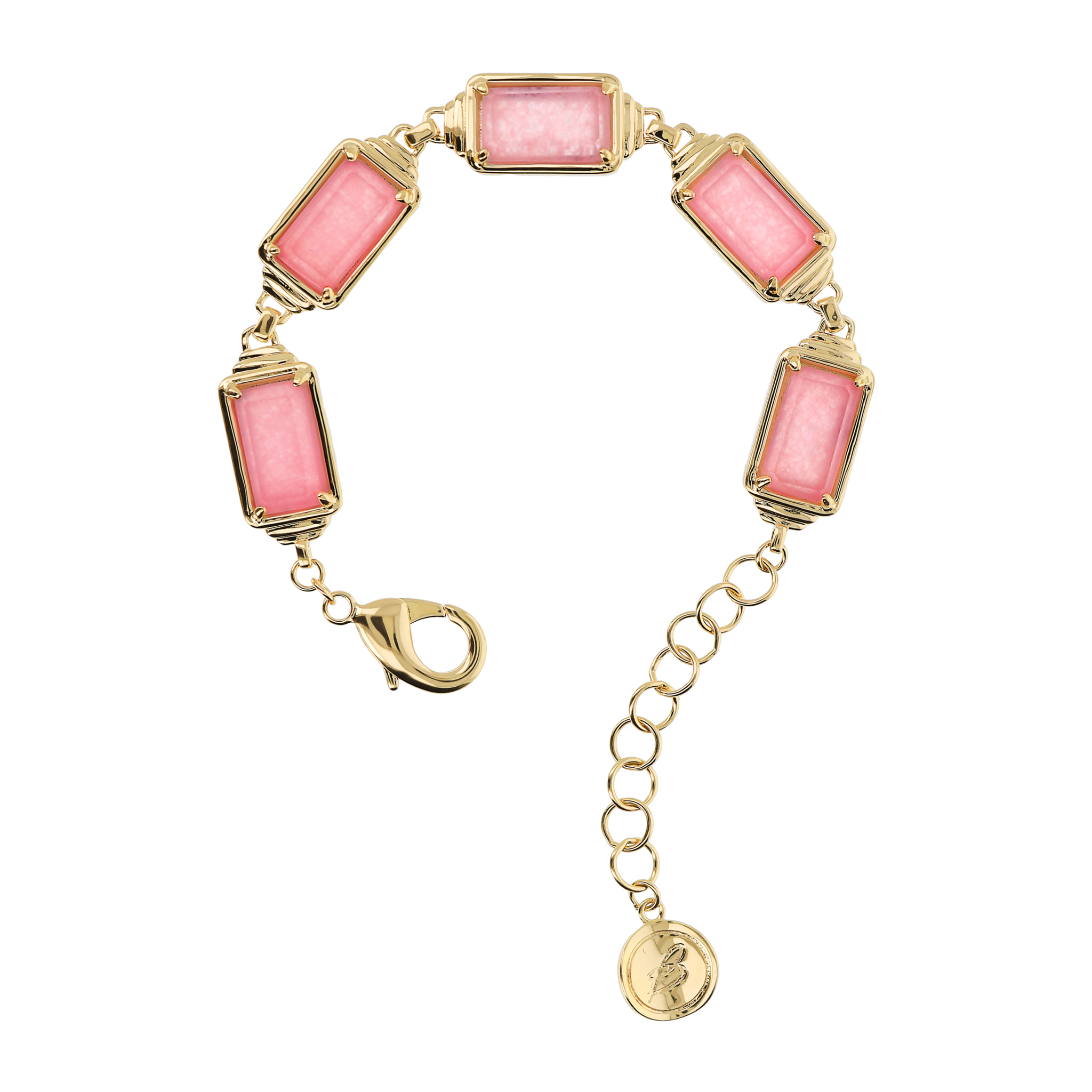 Bracciale Golden con Pietre Naturali Rettangolari di Quarzo Rosa Scuro