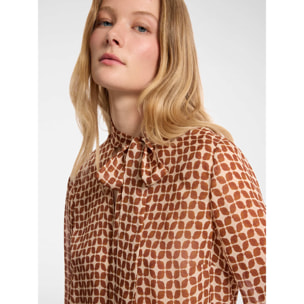 Elena Mirò - Blusa stampata con fusciacca - Marrone
