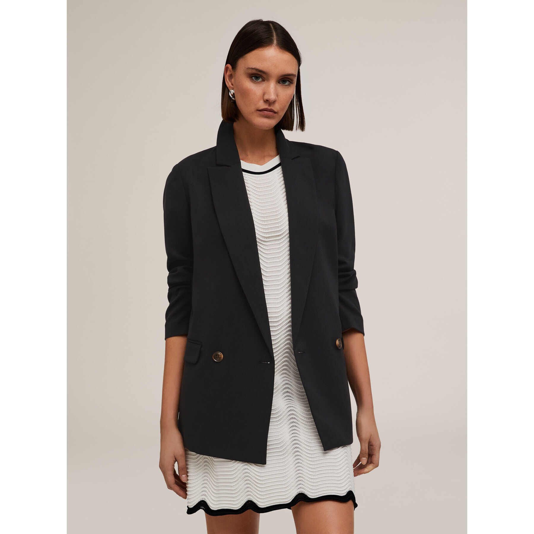 Motivi - Blazer doppiopetto con plissé posteriore - Nero