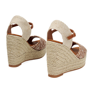 Zeppe donna cognac beige in raffia