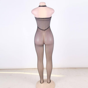 Bodystocking de red con cuello halter y espalda abierta