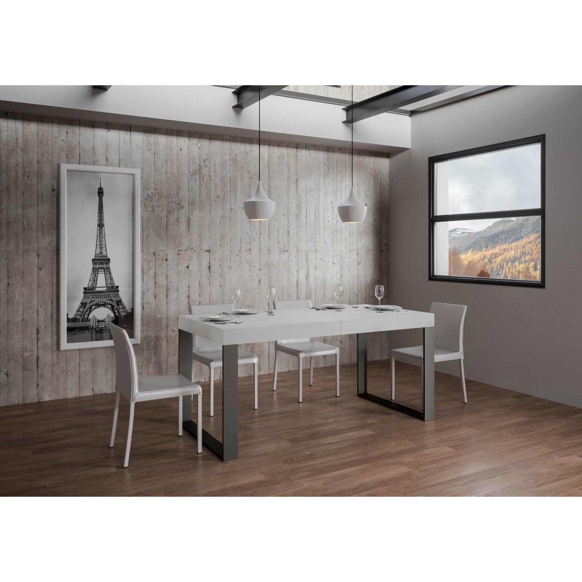 Mesa extensible 90x180/284 cm Tecno Premium Fresno Blanco estructura Antracita