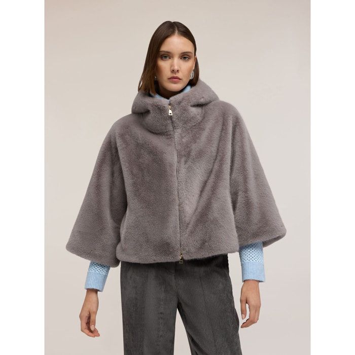 Motivi - Cappa con cappuccio effetto peluche - Grigio