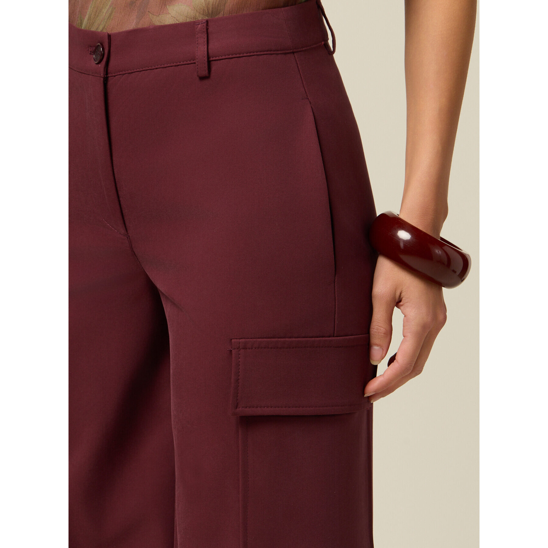 Oltre - Pantaloni cargo misto viscosa - Bordeaux