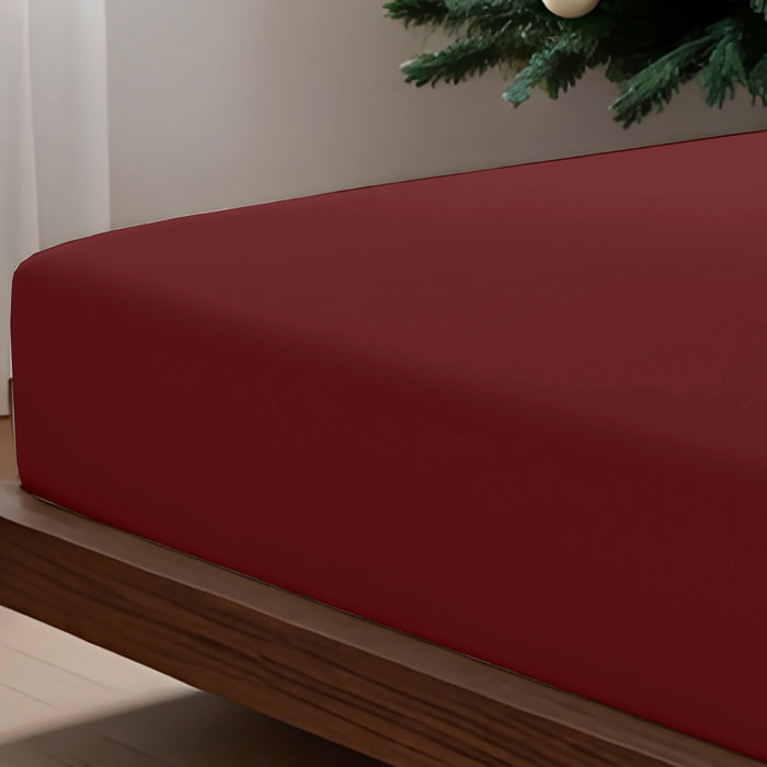 Drap-housse Bordeaux Uni 100% coton