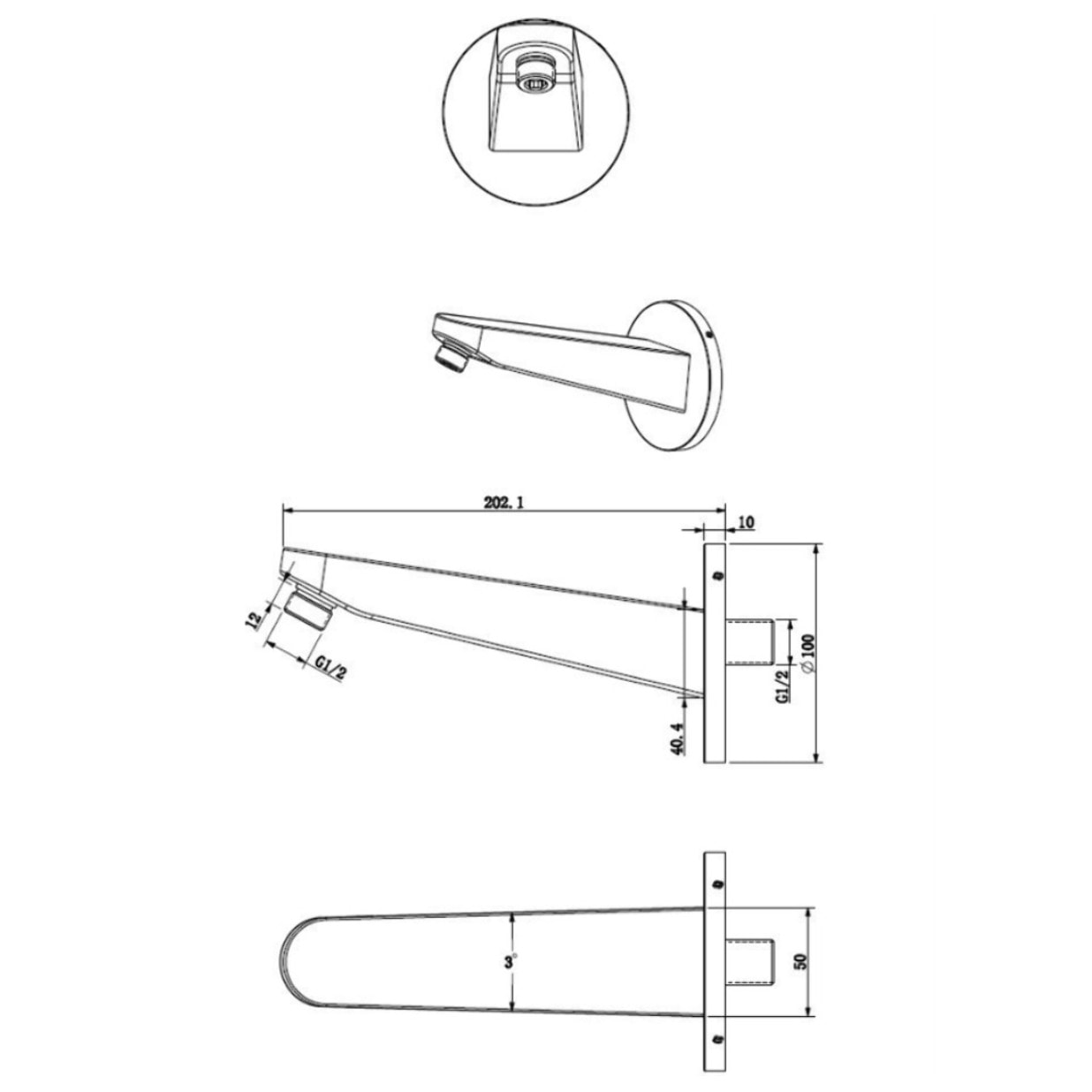 Bras de douche mural 20,2 cm pour douche de tête, raccord universel, chrome (SATBSRKM)