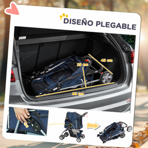 Carrito para Perros Plegable Cochecito para Mascotas Carrito para Perros Pequeños con Toldo Ajustable Cesta de Almacenaje Ventanas de Malla Portavasos y 2 Ruedas 75x45x97 cm Azul Oscuro