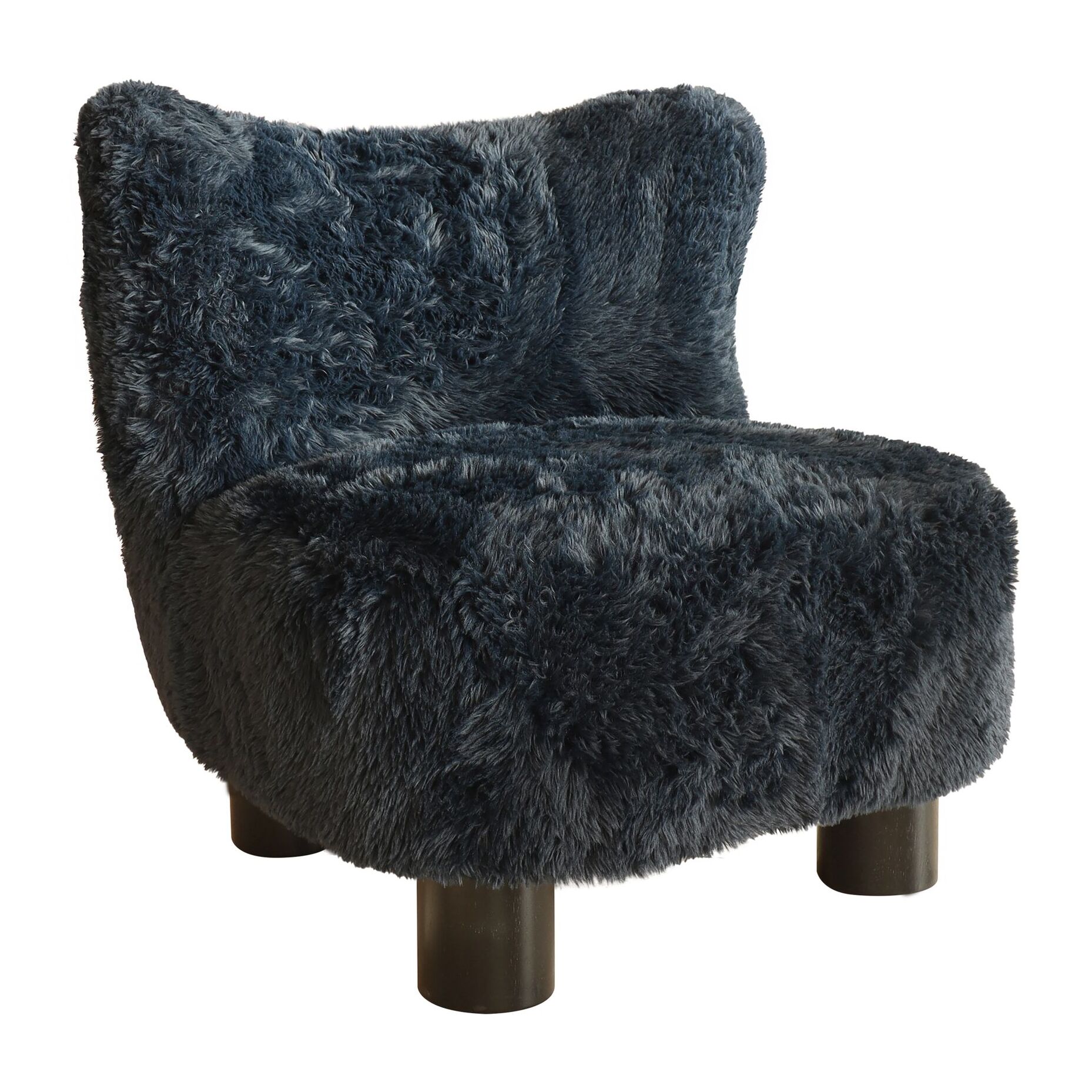 Fauteuil effet fourrure bleu et structure en bois  ARTIC