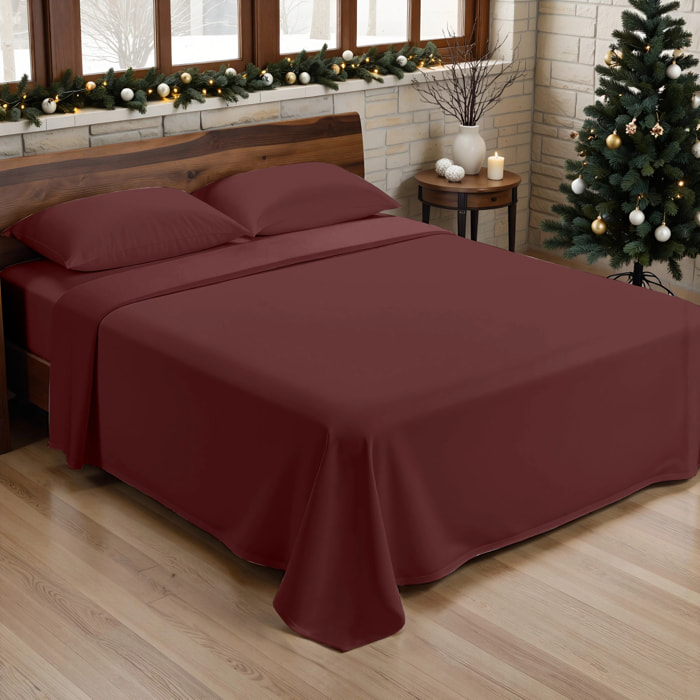 Parure de lit 100% coton Bordeaux Uni