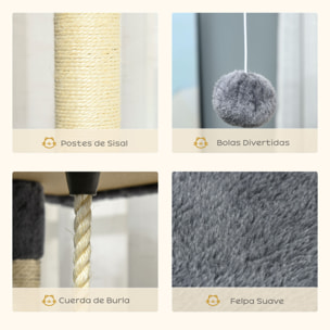 árbol Rascador para Gatos Grande 60x60x200 cm con 2 Cuevas Múltiples Plataformas