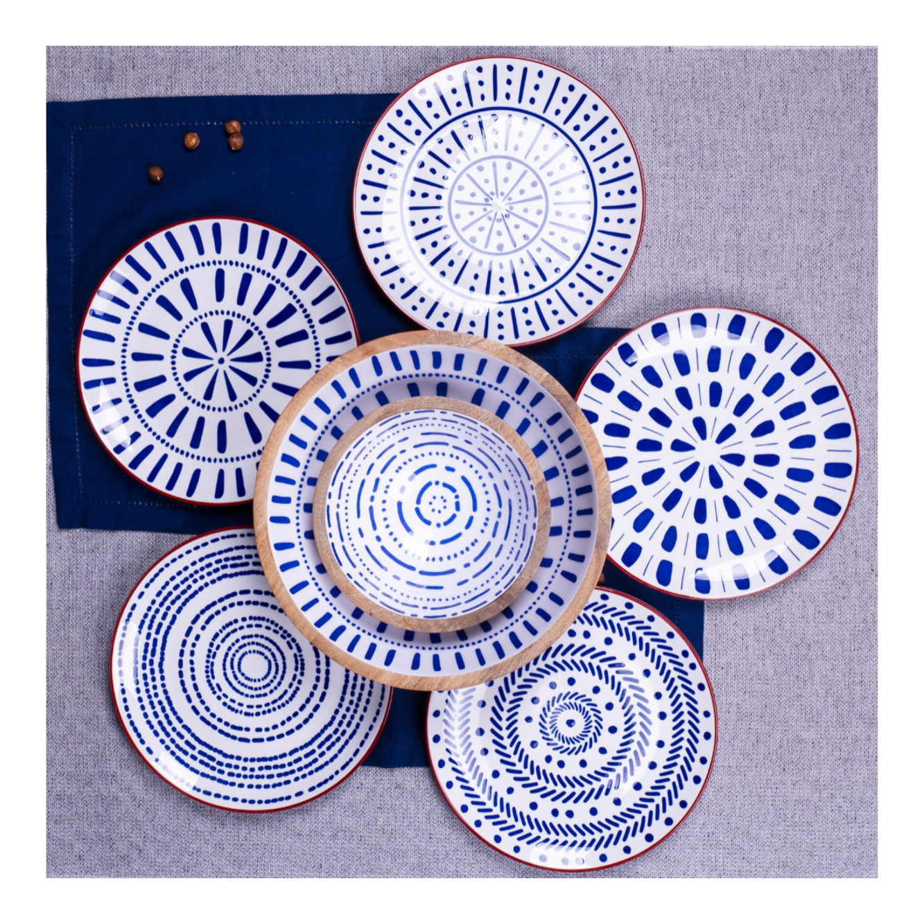 Lot de 6 grandes assiettes, SANTORIN