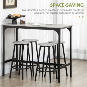 Conjunto Mesa Alta de Cocina con 4 Taburetes, Mesa de Bar Alta, Ahorro de Espacio, para Pisos Pequeños, Cocina, Comedor, Balcón o Isla Cocina 110x50x89,5 cm, Gris y Negro