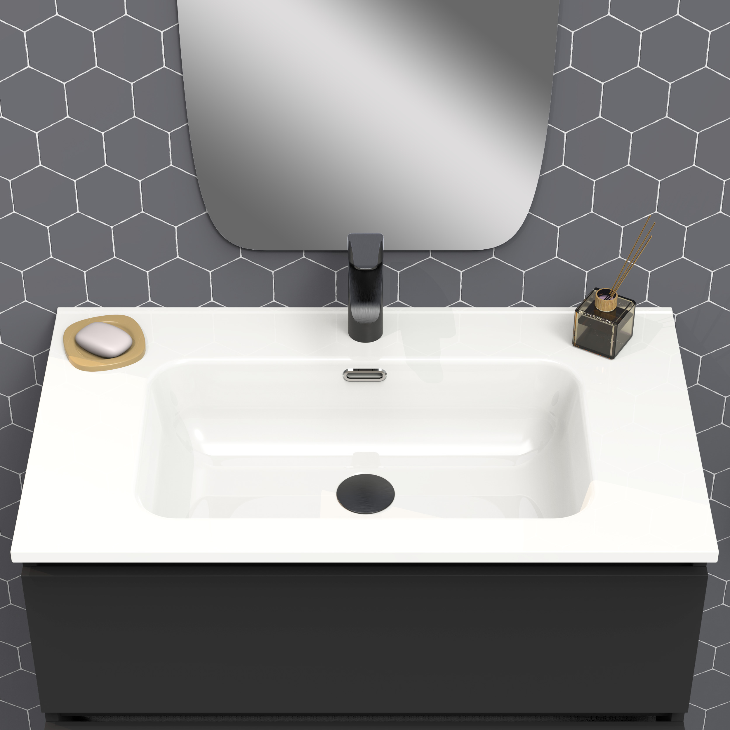 Ensemble de salle de bain IRONA 2C, 80cm, comprend lavabo et miroir