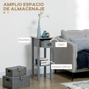 Mesa Auxiliar Estilo Moderno Mesita Auxiliar con Cajón y Estante de Almacenamiento Mesita de Noche para Sala de Estar Dormitorio 30x30x75 cm Gris