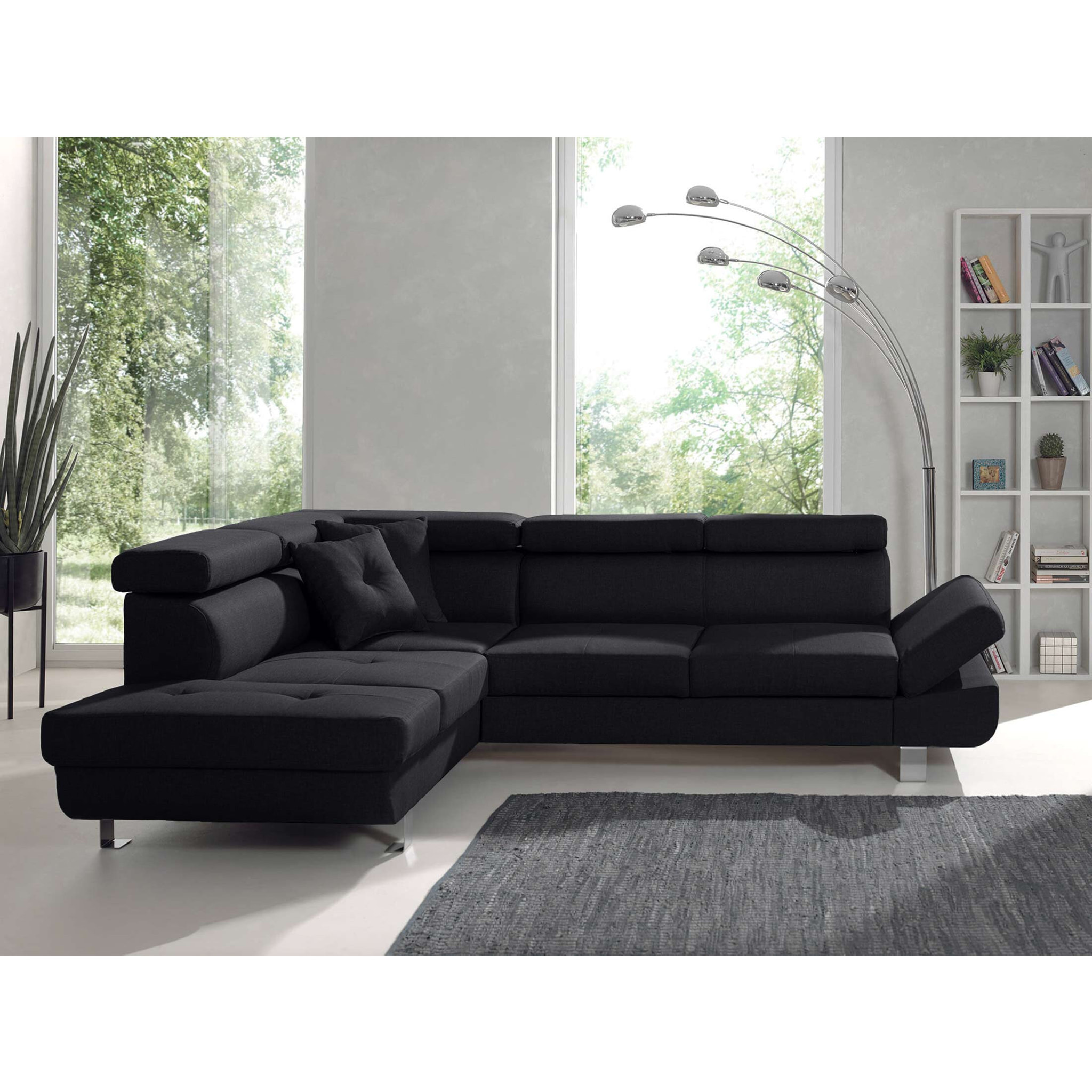 Lisbona - Canapé d'angle gauche convertible - 5 places - avec têtières - Noir