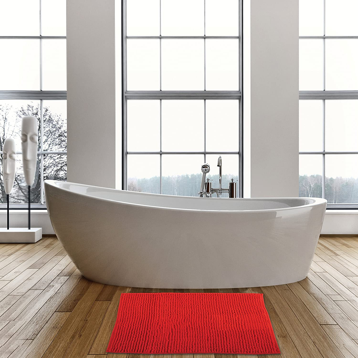 Alfombra de baño MSV "Chenille" de microfibra en color rojo 60 x 90 cm