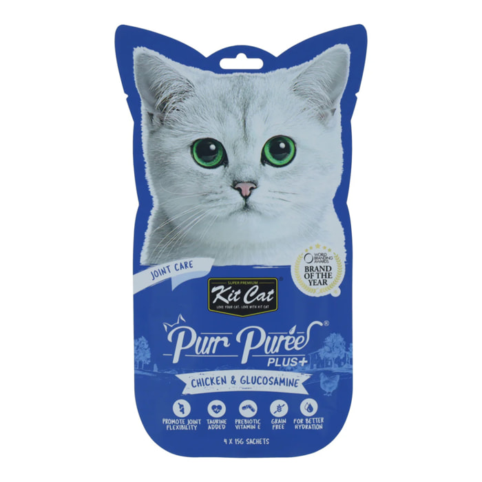 Kit Cat PurrPuree Plus - Pollo Joint Care 4x15 g Snack cremoso para gatos