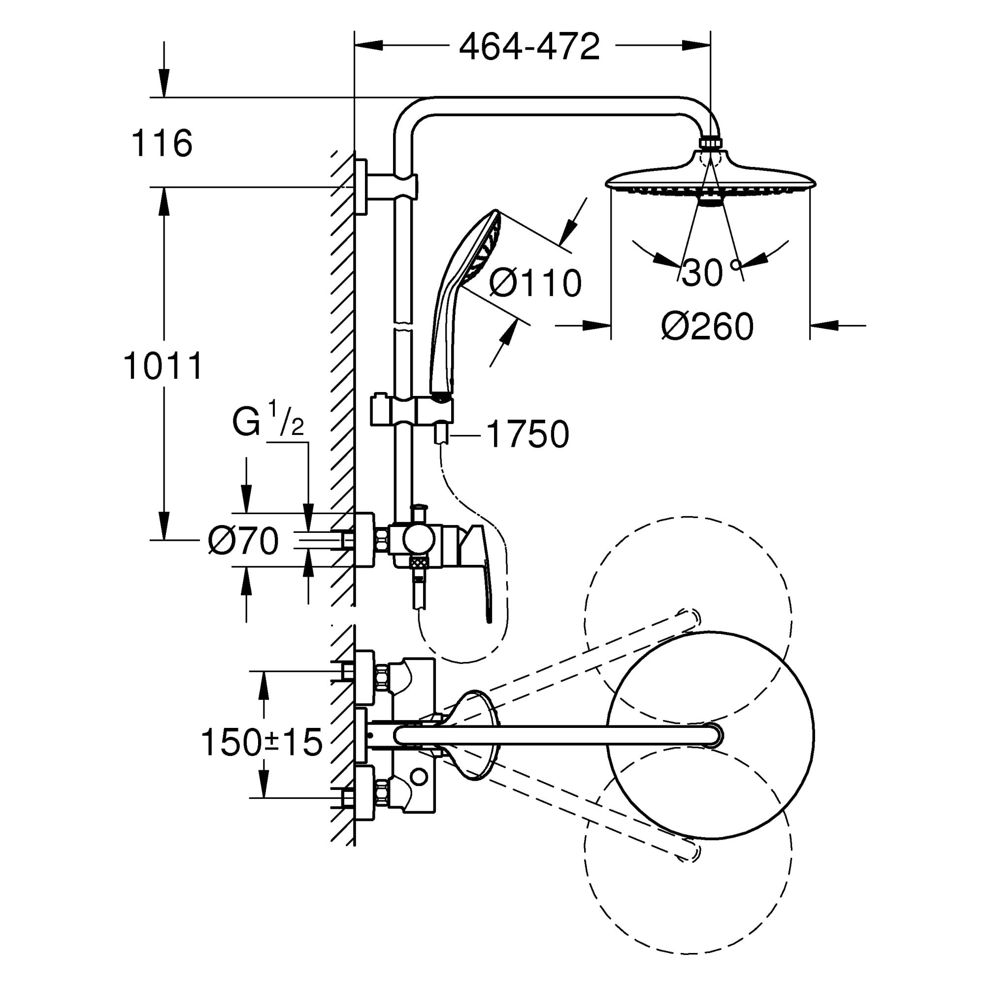 GROHE Vitalio Joy System 260 Colonne de douche avec mitigeur monocommande Chromé 27684001