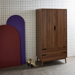 Armoire dressing vintage décor bois 2 portes. 2 tiroirs. 1 tringle