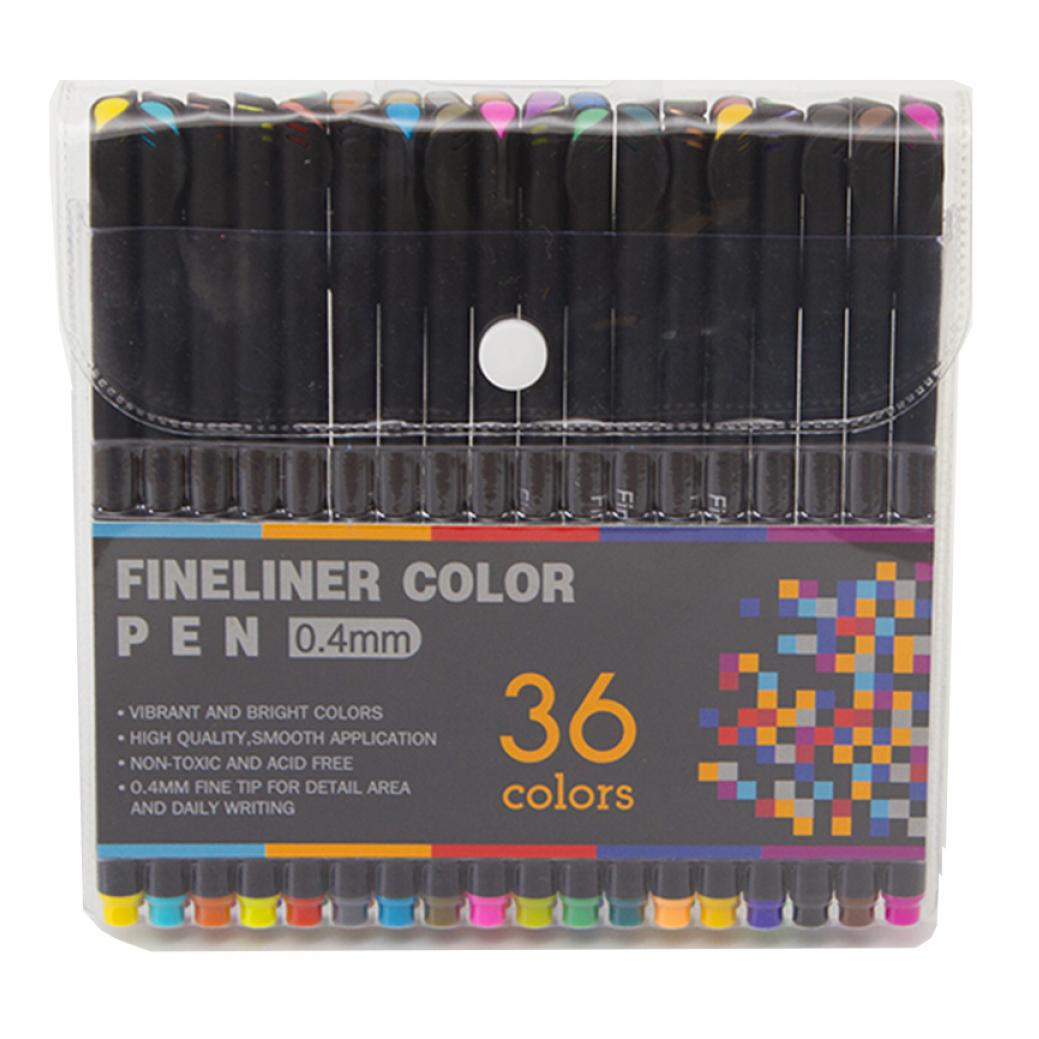 Set di 36 penne professionali COLOR FINELINER punta fine 0,4 mm. Colori definiti e brillanti per contorni, illustrazioni, mandala...