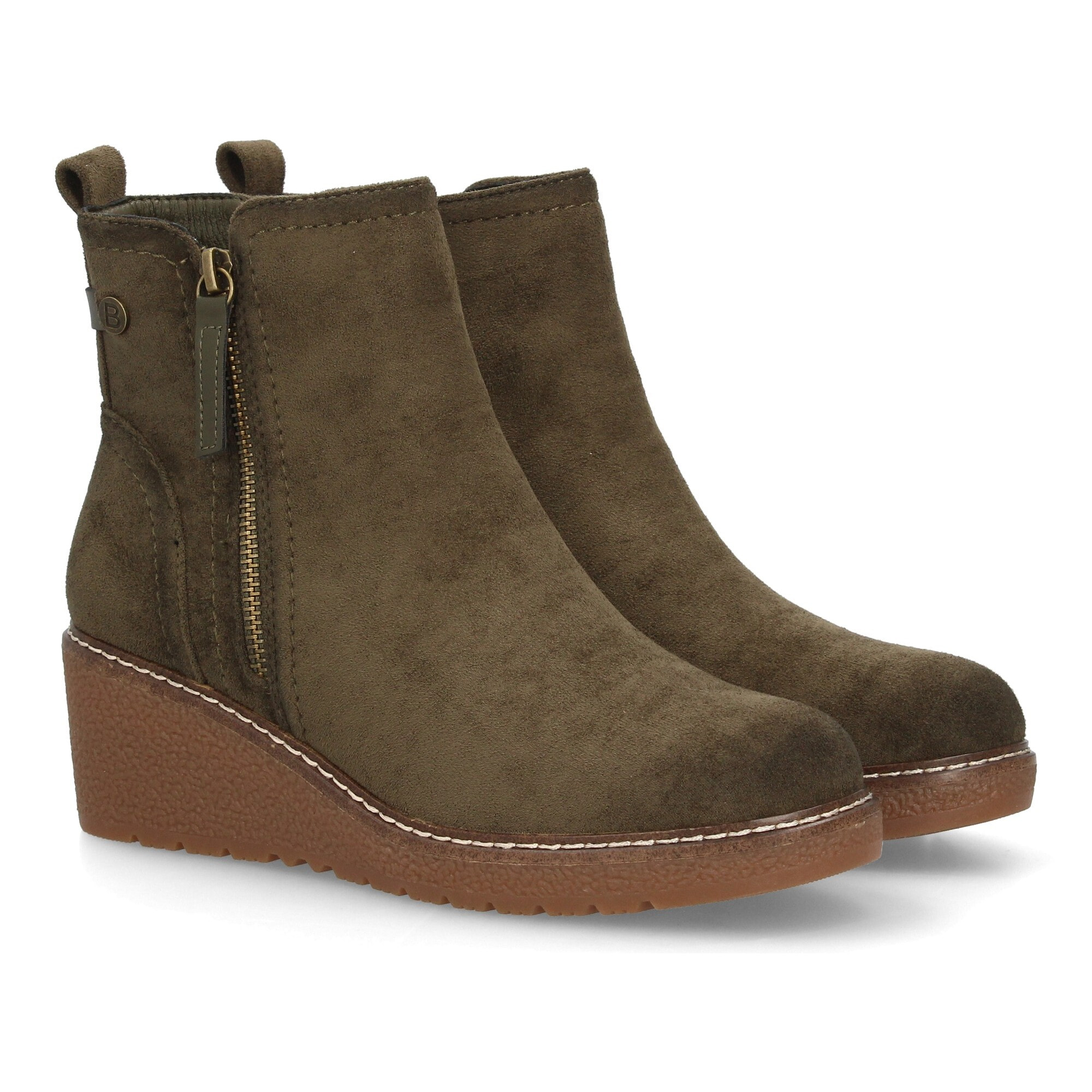 Botin de cuña para mujer, comodo y diseño elegante. Detalles de costura y doble cremallera
