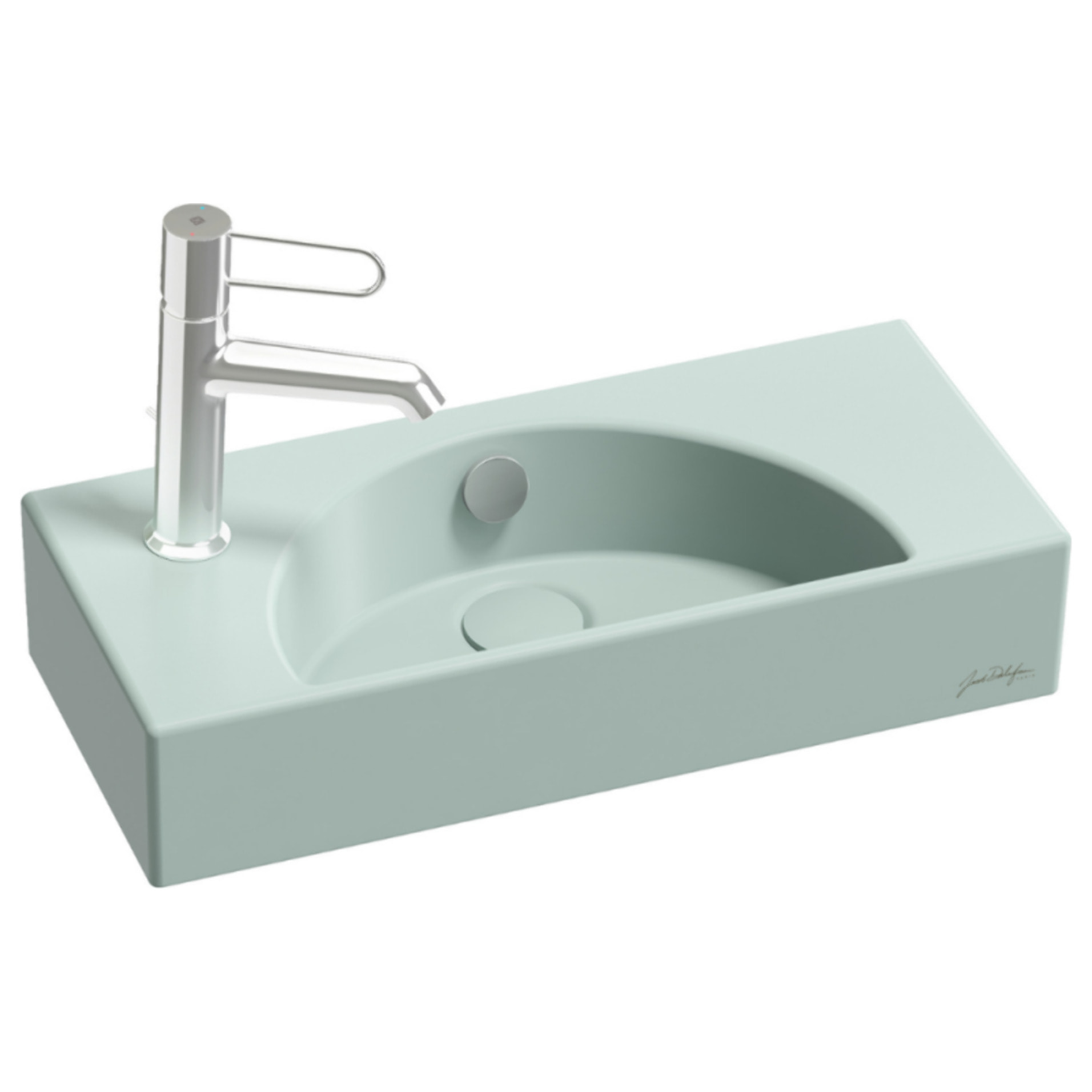 Lave-mains compact 50 cm Odéon Rive Gauche 1 trou de robinetterie à gauche Amande satiné