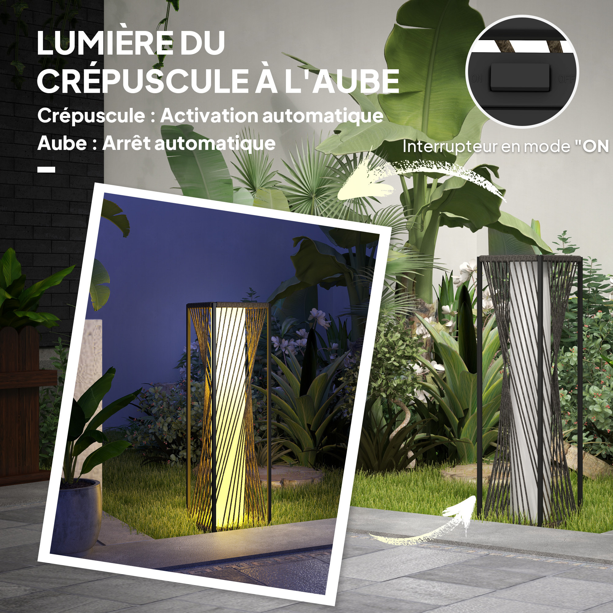 Lampadaire LED solaire extérieur en résine filaire H. 77 cm gris