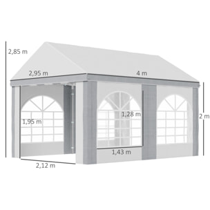 Barnum tonnelle chapiteau de jardin dim. 4L x 2,95l x 2,85H m - 4 fenêtres, 2 portes - acier galvanisé PE blanc gris