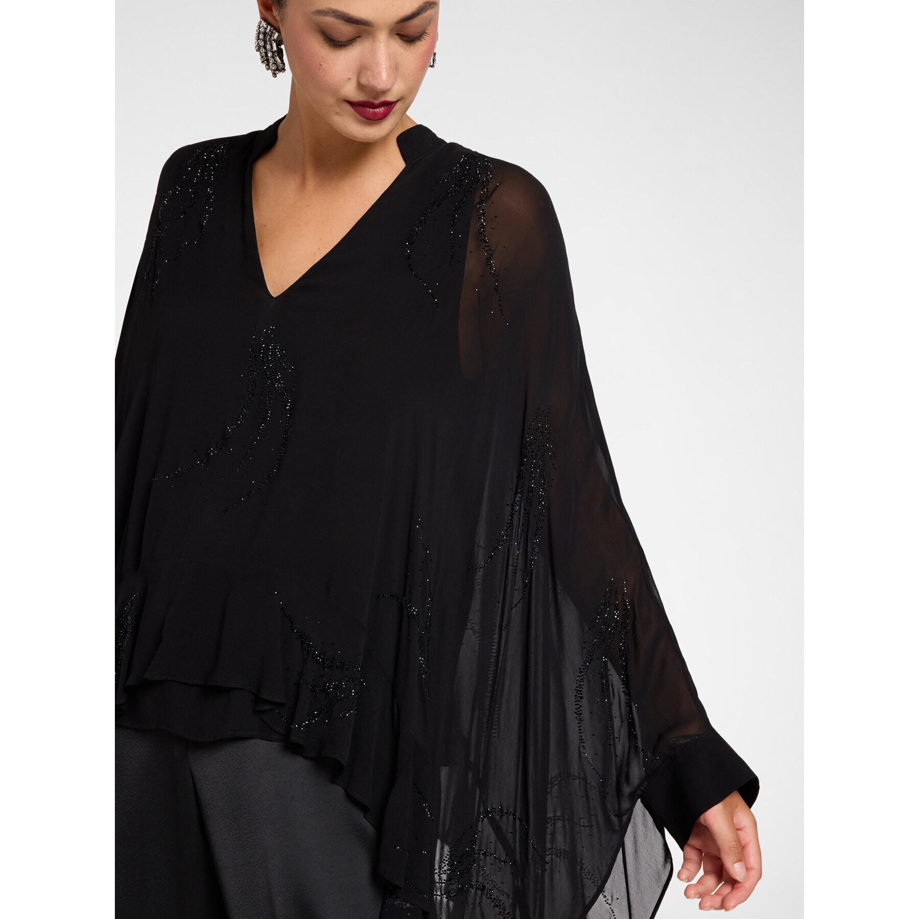 Elena Mirò - Blusa in georgette con paillettes - Nero