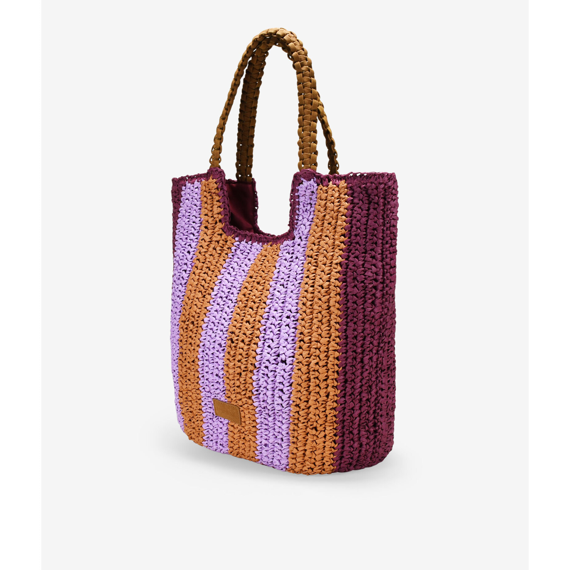 Bolso shopper lila de rafia trenzada